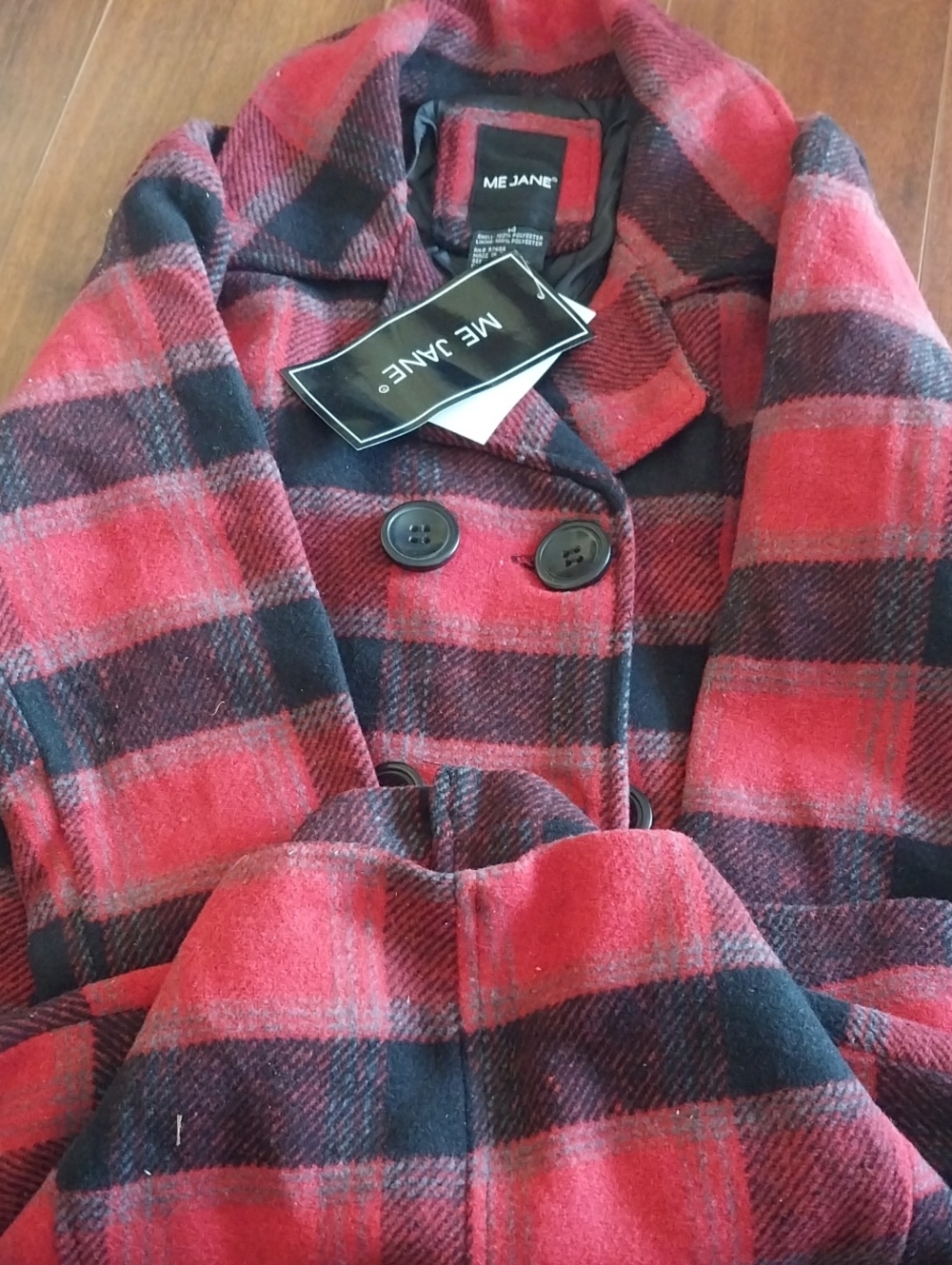 Me Jane Women's Red & Black Plaid Double-Breasted Coat